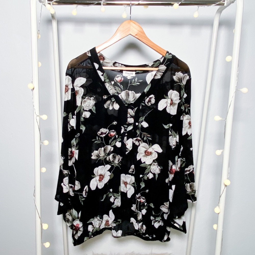 SIREN LILY Plus Size Black Flower Stamped Size 3XL